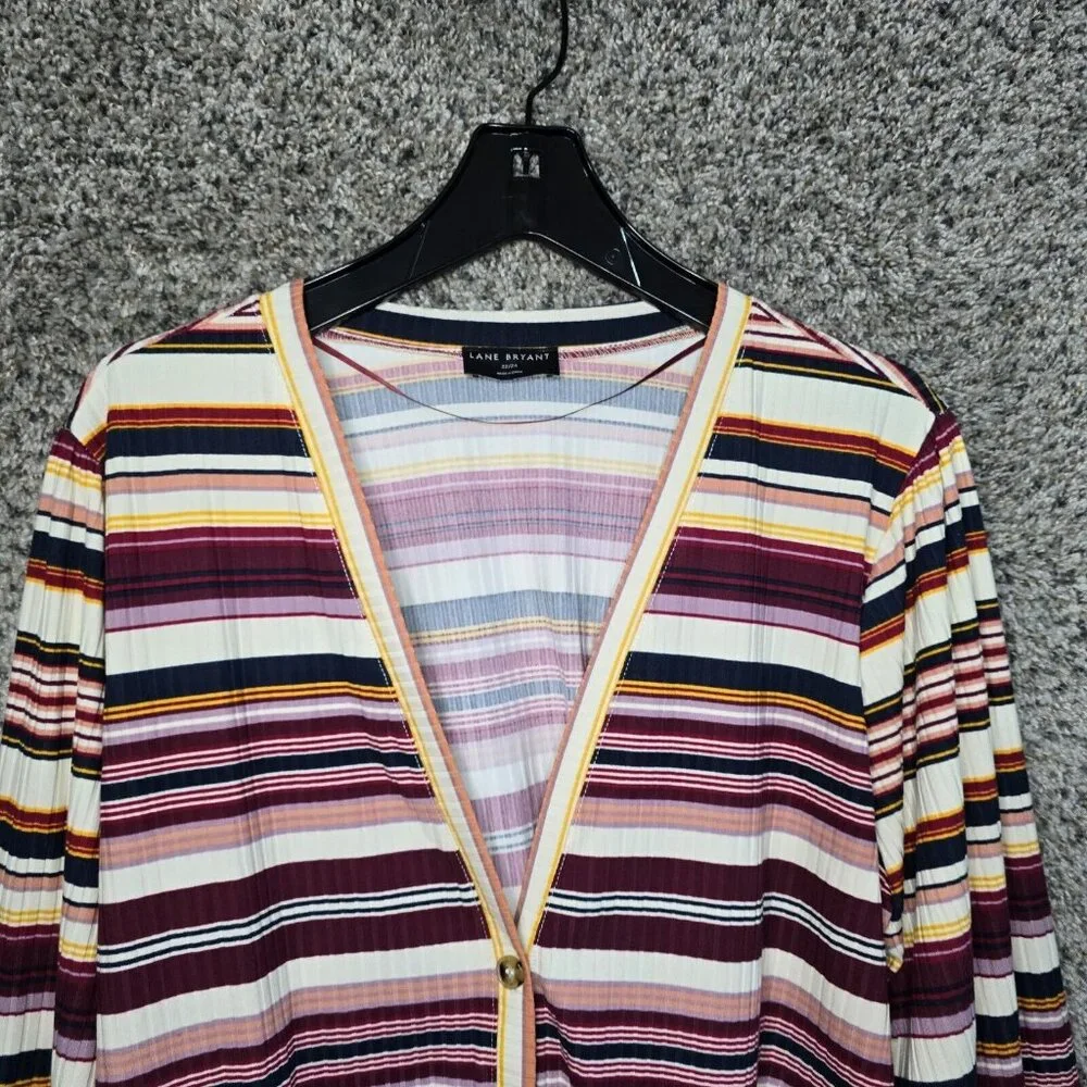 Lane Bryant Cardigan Womens Plus 22/24‎ Purple Striped Button Up Lightweight